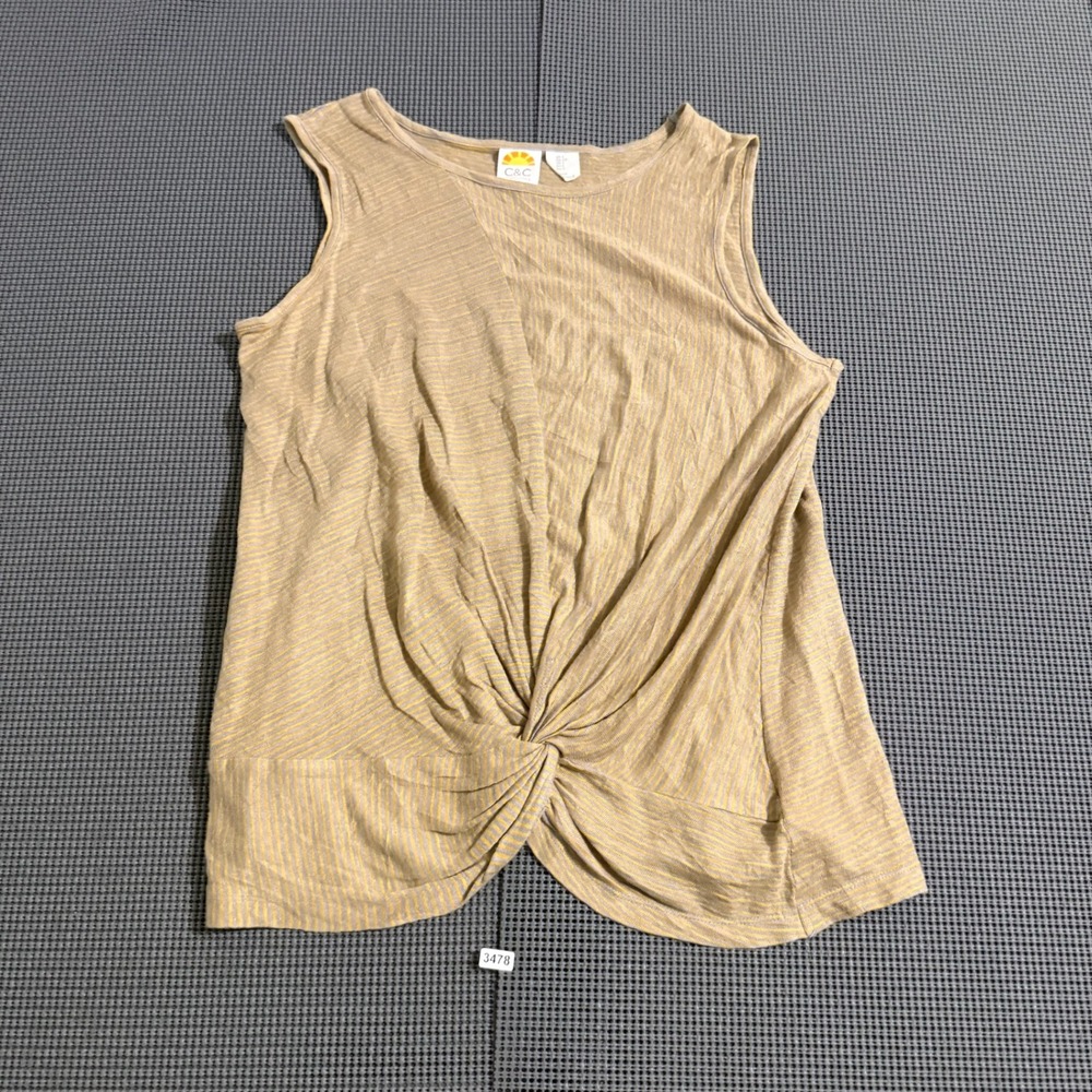 C&C California Womens Yellow Gray Striped Linen Twist Front Tank Size S